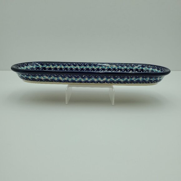 Polish Pottery Unikat Blue Floral Appetizer Tray 248 ART Oblong Relish Tray - Picture 6 of 7